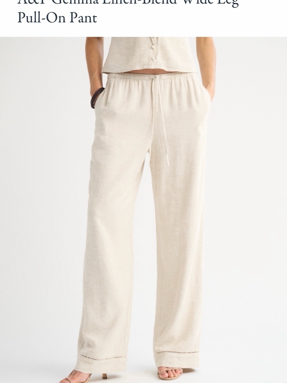 Abercrombie & Fitch Cream Wide Leg Pull-On Linen-Blend Pants